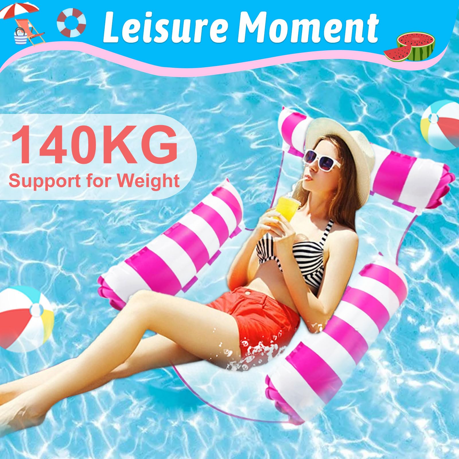 2 Pack Pool Inflatables for Adults Lilo Pool Inflatables, 4 in 1 Water Hammock Swimming Pool Floats with Air Pump - Image 2