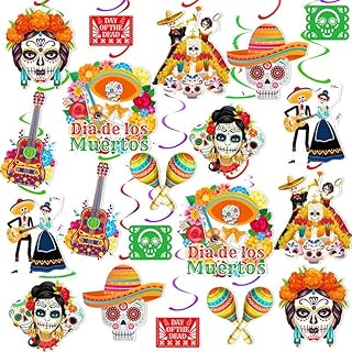 Day of The Dead Decoration Hanging Swirls Mexican Fiesta Sugar Skull Ceiling Swirls for Dia DE Los Muertos Theme Party Halloween Party Decor Supplies (Orange)