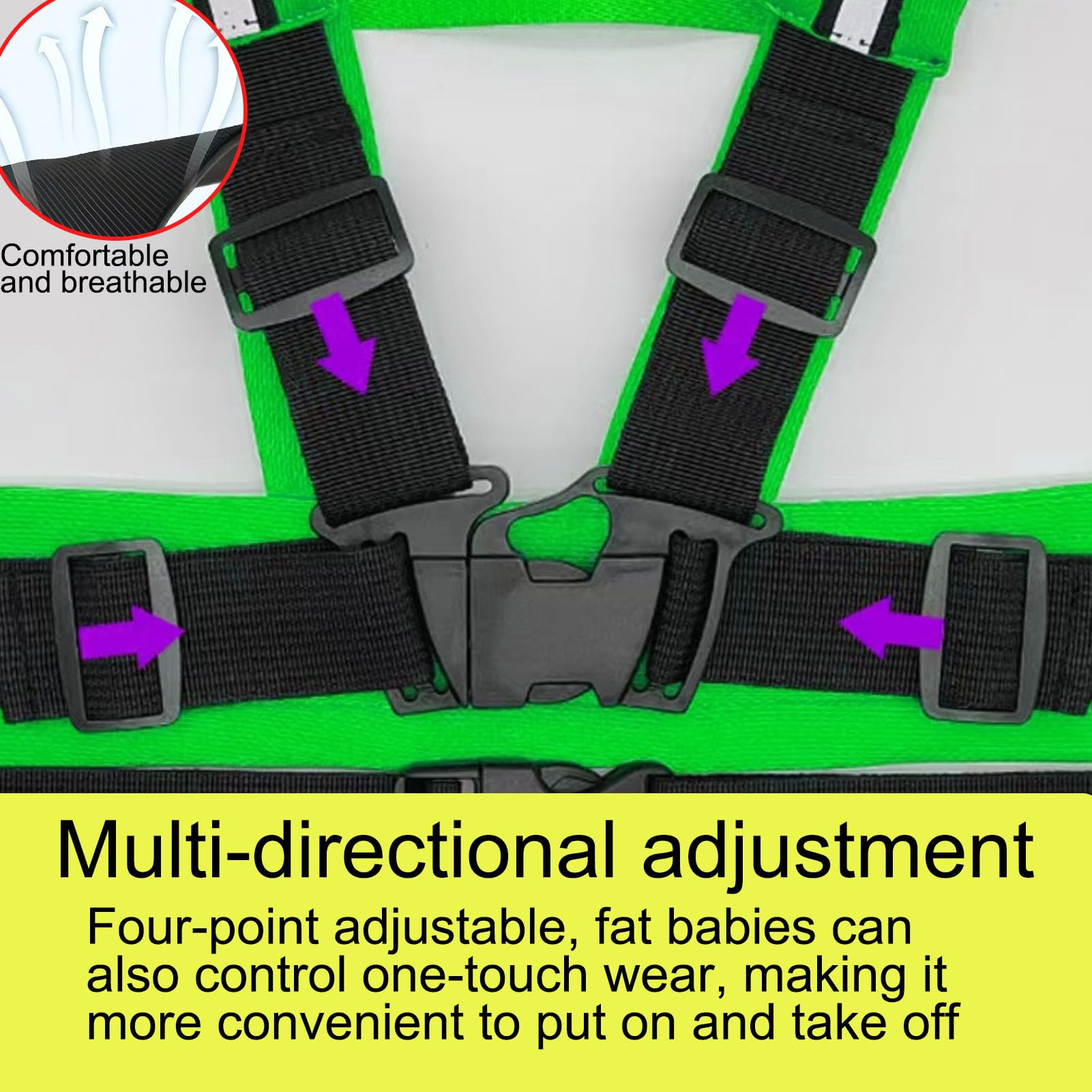 Ceinture de sécurité réglable pour moto pour enfant avec bandes réfléchissantes - Convient pour les enfants de 2 à 12 ans (vert et noir)