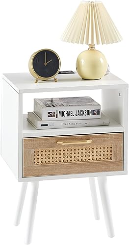 Miniatura 8 de Mesitas de noche con estación de carga, mesita de noche con cajón y estante de almacenamiento, mesa auxiliar para sala de estar, dormitorio, sofá,