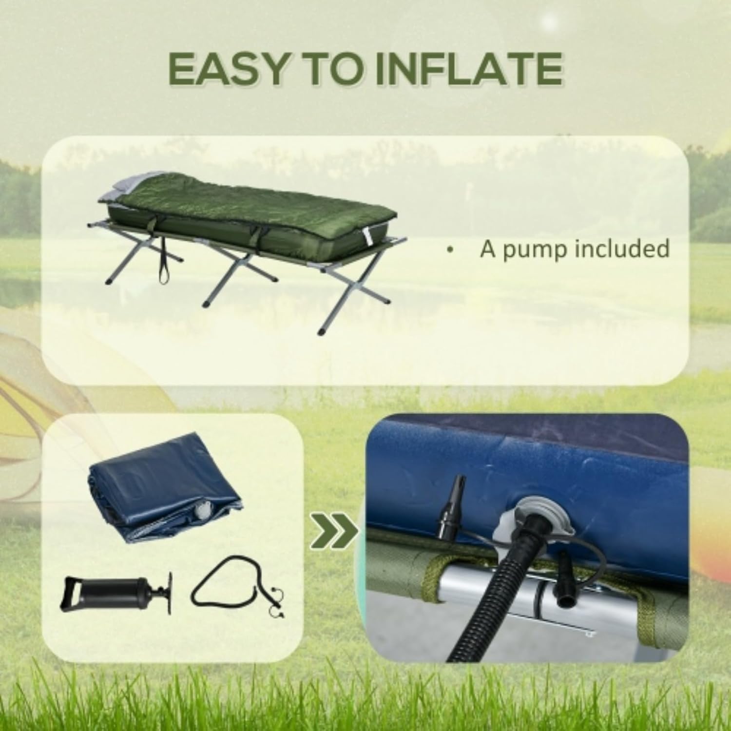 Outdoor Folding Bed Set, Camping Bed, Single Travel Bed, Equipped with Mattress, Sleeping Bag, Pillow and Handbag, Comfortable and Portable, Suitable for Travel Camping Beach