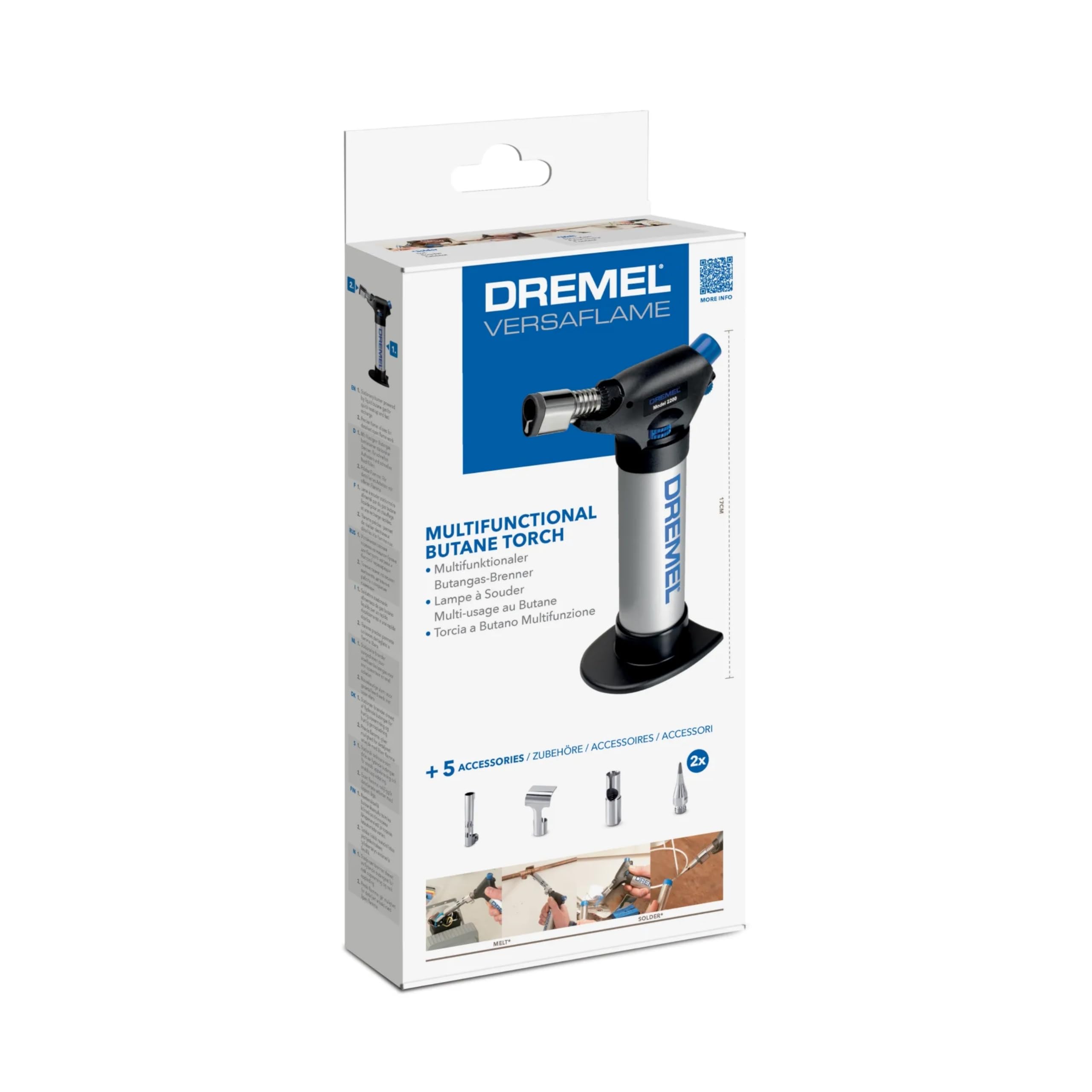Dremel 2200 VersaFlame Multifunktionaler Butangas-Brenner - Butangas-Lötlampe, Gasbrenner und Löt-Set (mit 5 Zubehören zum Löten, Schrumpfen, Schweißen, Flambieren)