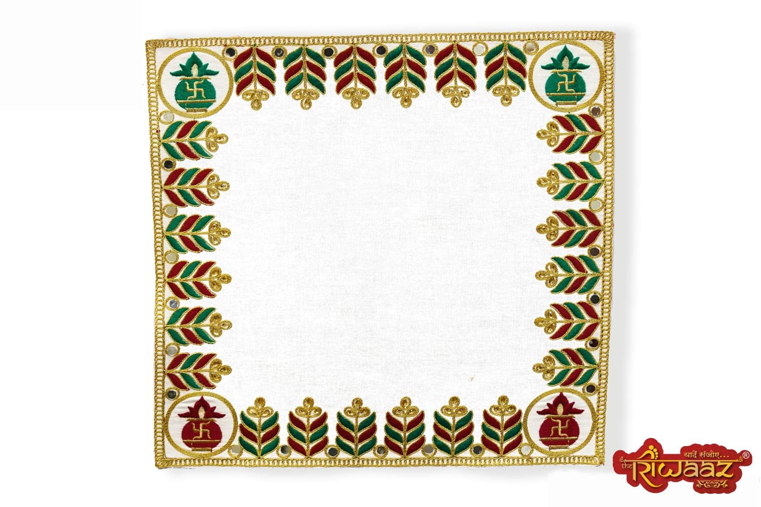Yasamazing Kanku Pagla Rumal Cotton Embroderied Designer Rectangle Modern Heavy Silk Asan For Bride Baby Welcome Swaggat Footprint Hand Print Cloth With Carring Bag Pack of 1 (Rectangle) (riwz01414)-image-1