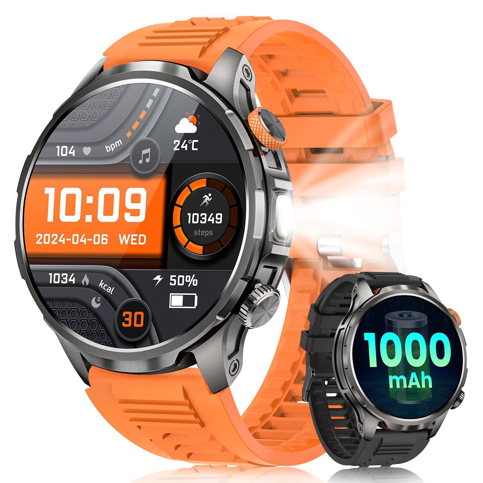Military Smart Watches for Men 1 91 Mens Smart Watch with 1000mAh 5 ATM Waterproof LED Flashlight 110
