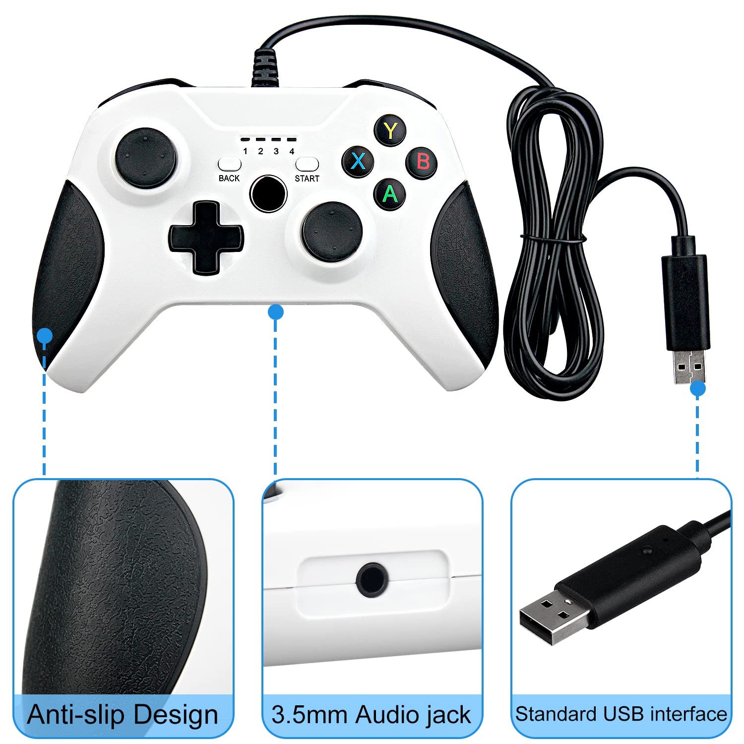 OSTENT Wired USB Manette de jeu Manette de jeu pour Microsoft Xbox One/Xbox One S/Windows PC pour ordinateur portable couleur blanche