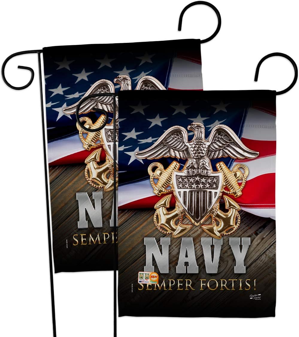 US Navy Semper Fortis Garden Flag - 2pcs Pack Armed Forces USN Seabee United State American Military Veteran Retire Official - House Banner Small Yard Gift Double-Sided Made in USA 13 X 18.5