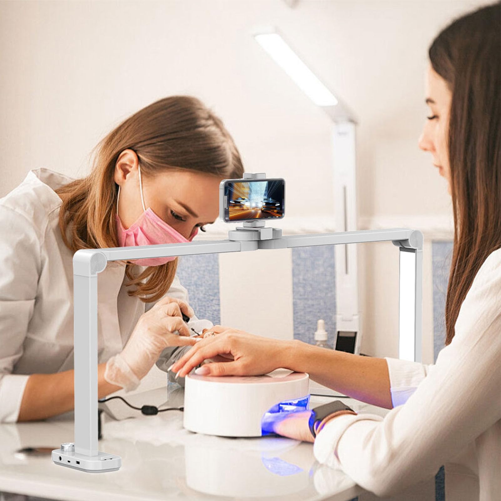Nail Tech Light Składana Lampa do Przedłużania Rzęs o Mocy 40 W, Bezstopniowo Przyciemniana, z Uchwytem na Telefon, Biurko, łóżko Kosmetyczne (wtyczka UE)