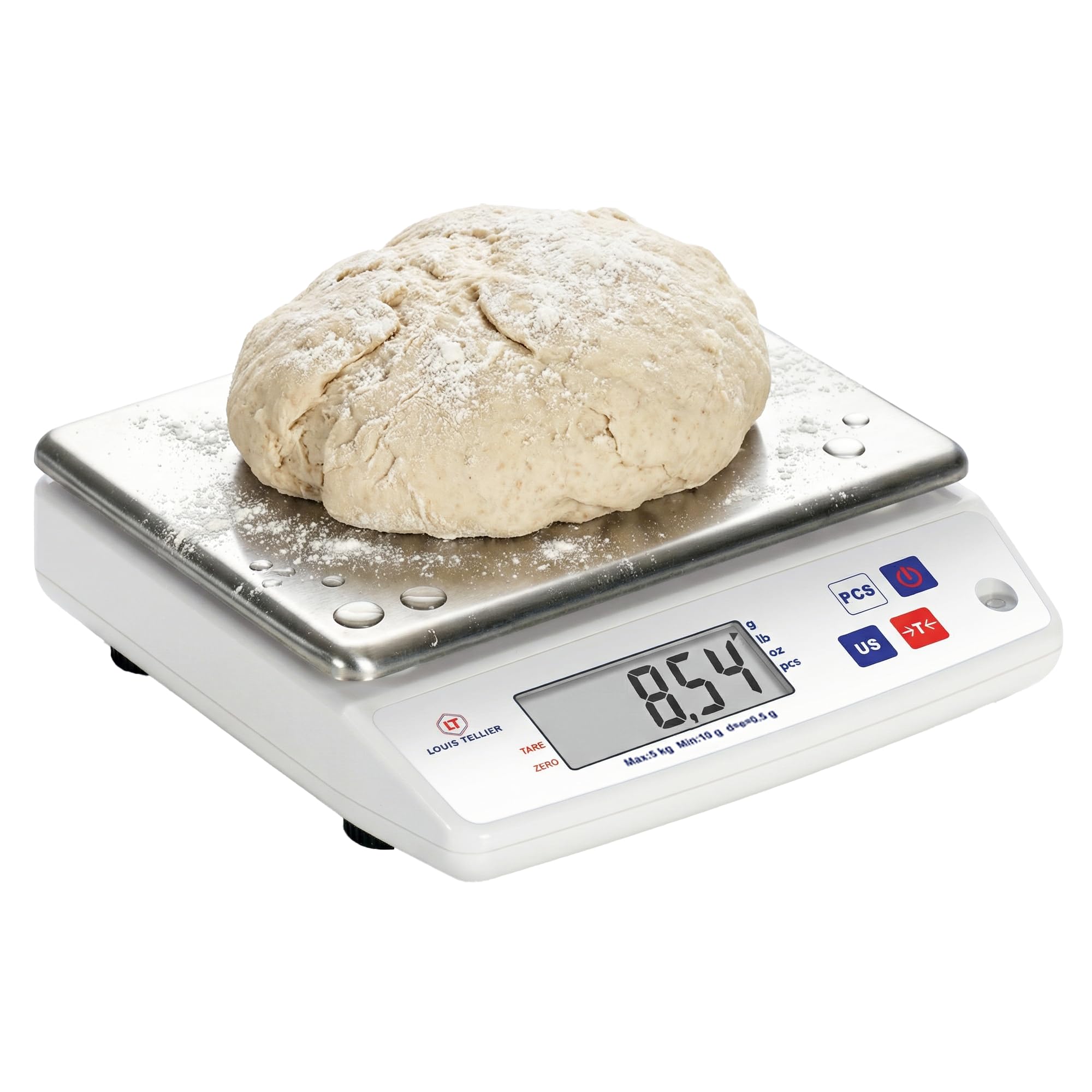 LOUIS TELLIER Báscula Electrónica Profesional 5kg IP53 Precisión 0.5g Bandeja de Báscula Extraíble Cocina Panadería 22x16.5cm