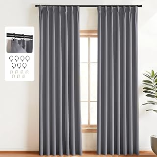 MaKefeile Pinch Pleated Curtains Blackout Two Pages Pinch Pleated Drapes for Bedroom Living Room，Black Liner Thermal Insulated Draperies with Hooks&Curtain Ring W40 x H102 Inch Grey