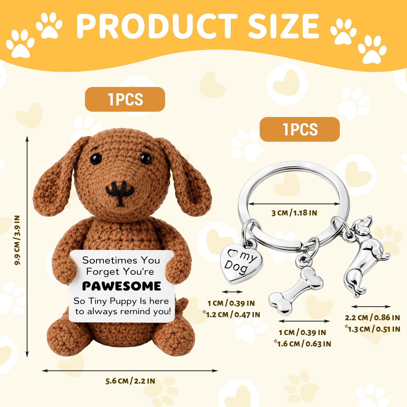 YciVhh Positive Crochet Animals, 2 Pcs Dachshund Gifts, Brown Handmade Weiner Dog, Yarn & Cotton Stuffed Animal - Image 2