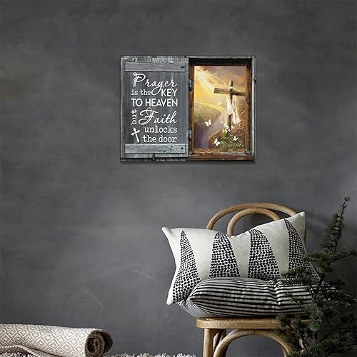 Miniatura 2 de Arte de pared con cruz cristiana, cruz de Cristo, mariposas, decoración de pared, fe religiosa, cita inspiradora, lienzo, obras de arte modernas