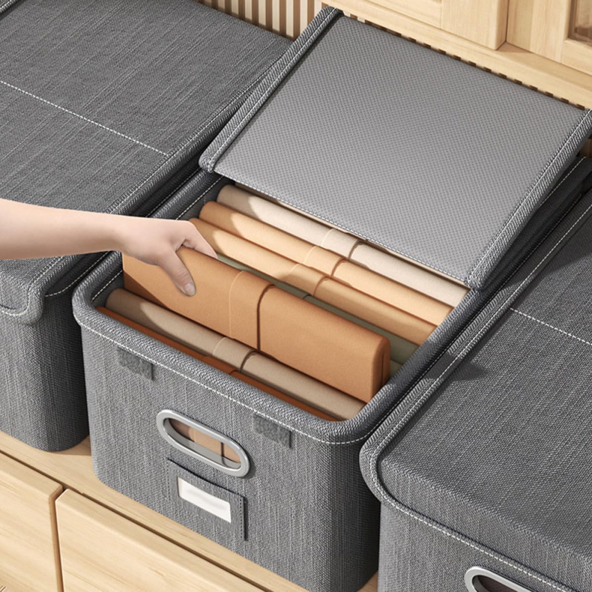 Scatola Armadio Pieghevole Coperchio, Grande Grigio | Tessuto per Armadio Guardaroba, Design Semplice, Formato Estraibile, Uso Domestico e Viaggio