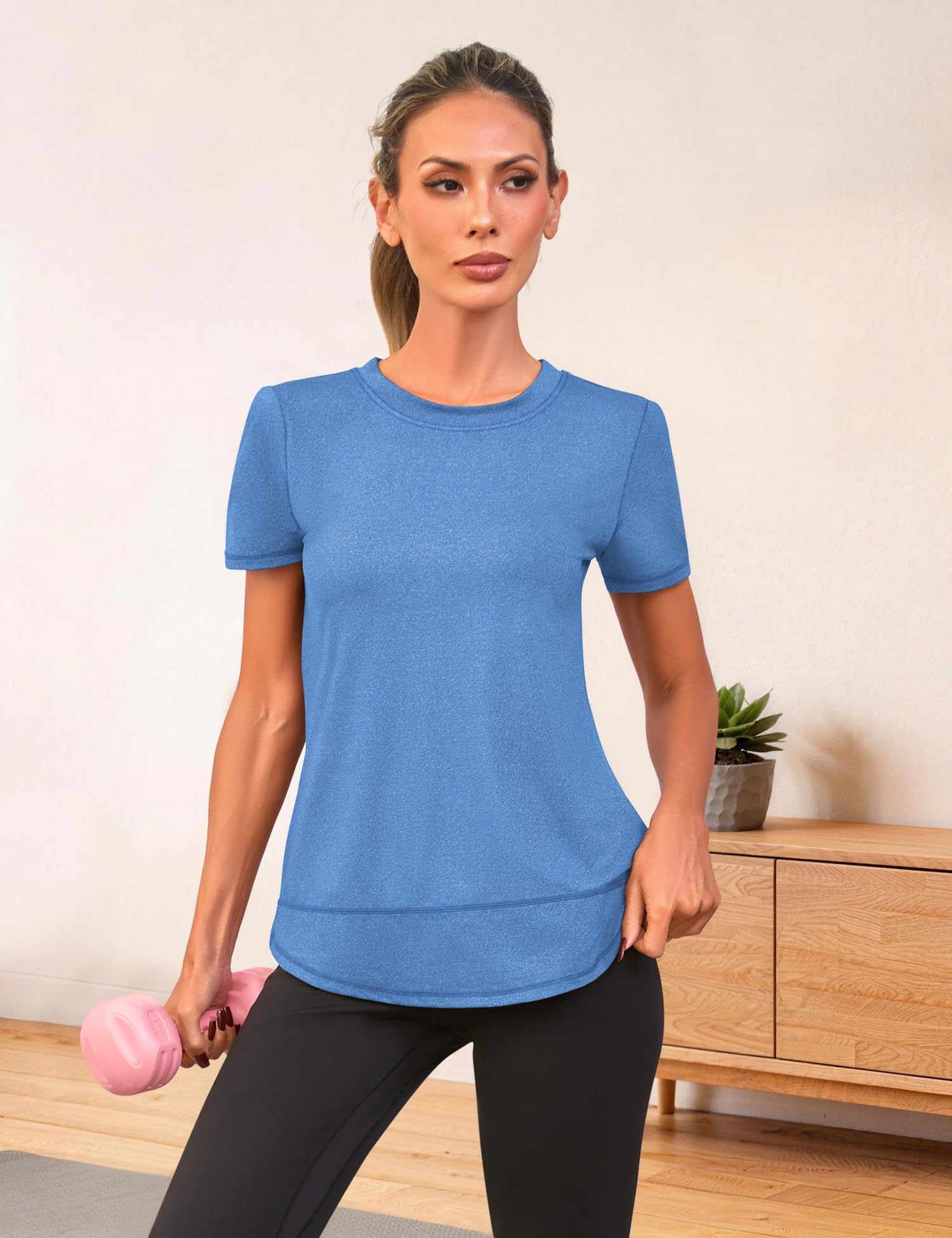 Memouniva Maglietta Sportiva Donna Maglia a Maniche Corte Palestra T-Shirt per Yoga Running Fitness - 4