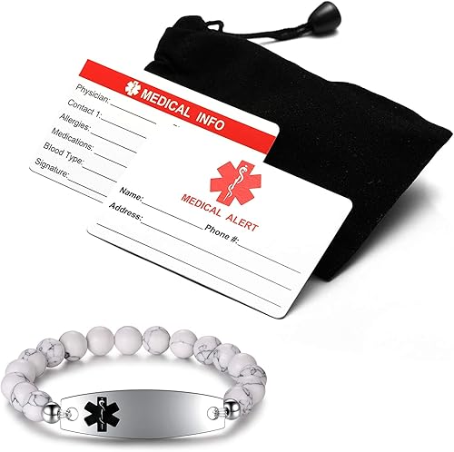 Miniatura 7 de JF.JEWELRY Pulsera de alerta médica personalizada para mujeres y hombres  Pulsera de eslabones con cuentas de identificación personalizada (5.5-8.5