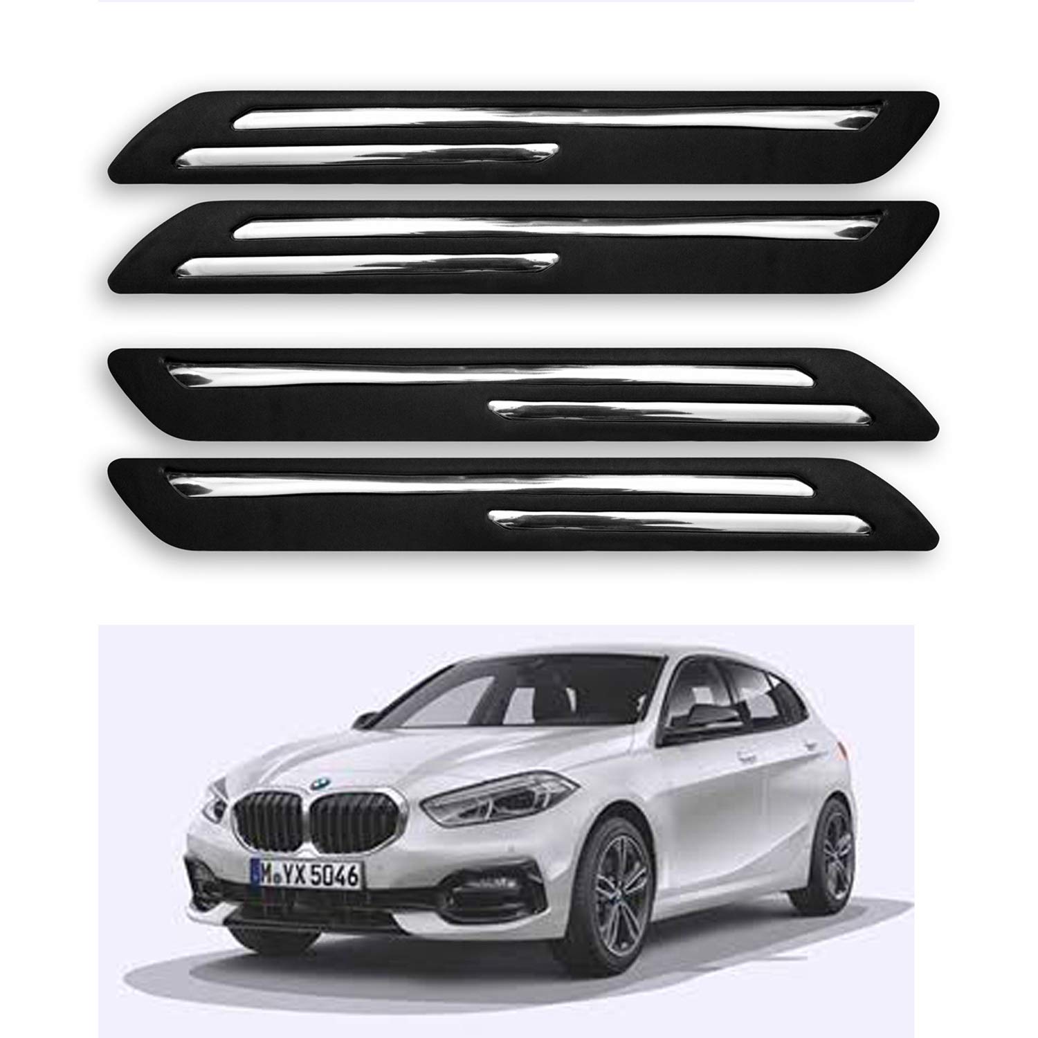 AARTRI® Car Bumper Protector Guard for 1 Series with Rust Proof Double Chromium Strip (Black Set of 4-Pcs)