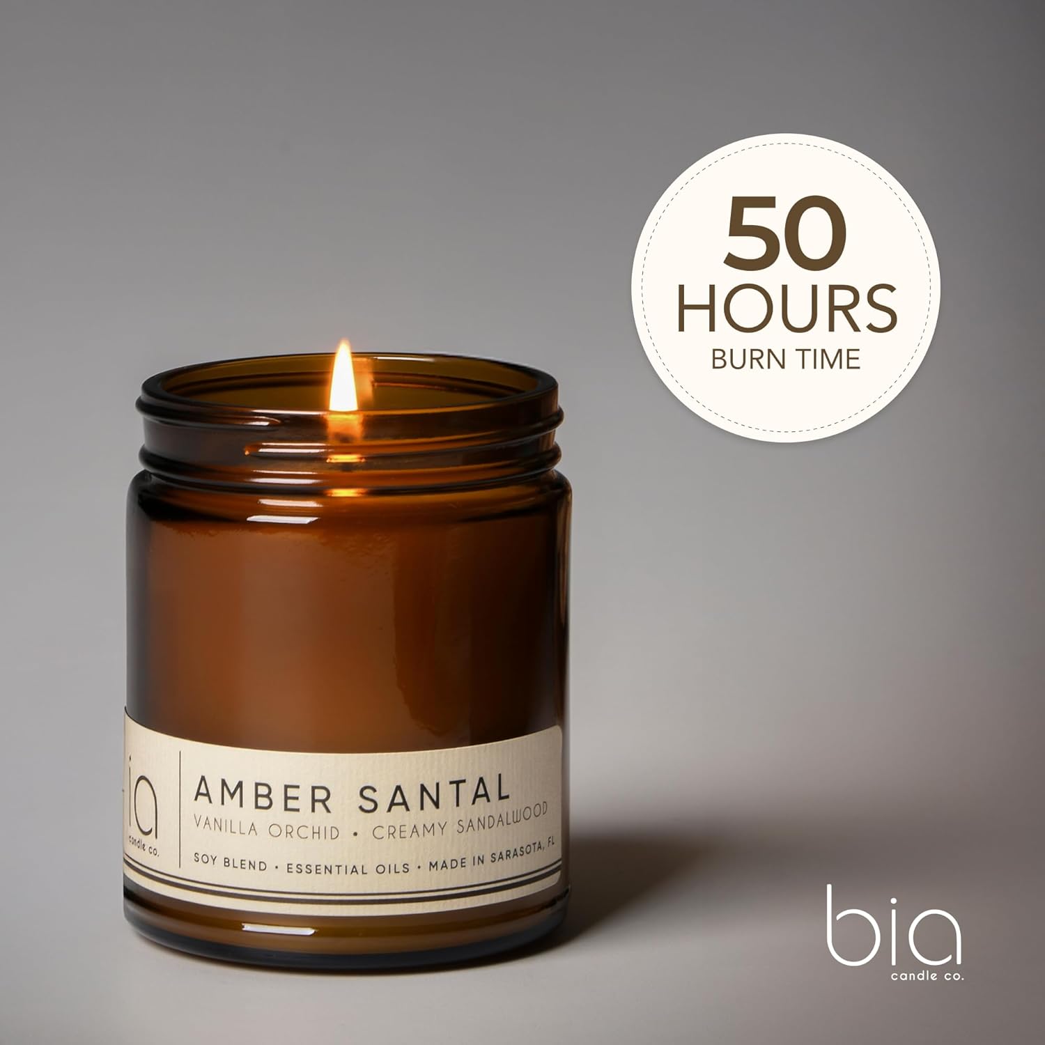 Amber Santal Candle, Sandalwood Amber & Vanilla, Perfume-Inspired Scented Soy Candle, Hand-Poured in USA, 7 oz