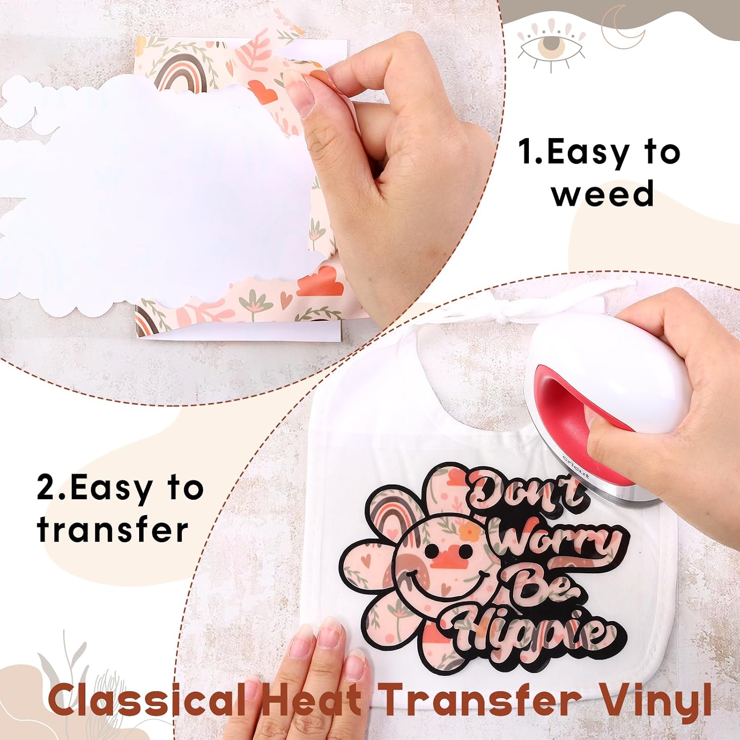 Boho HTV Heat Transfer Vinyl - 12 Sheets 12'' x 10''Flower Patterned HTV Vinyl Rainbow Heat Transfer Vinyl for T-Shirts DIY Iron on Vinyl