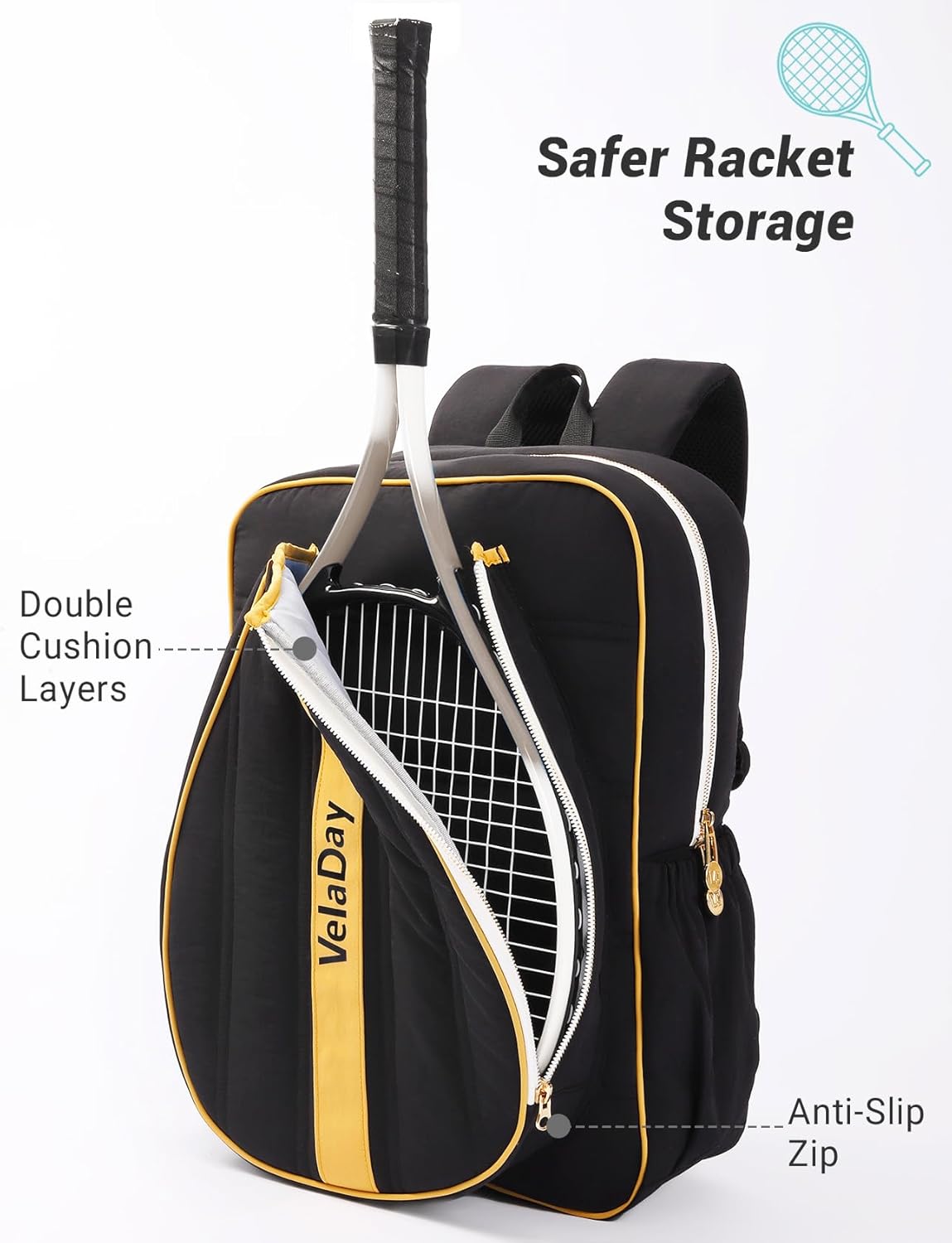 Quilted Tennis Bag for Women Men- Large Tennis Backpack Holds 2 Rackets with Ventilated Shoe Compartment & Wet Pocket - Image 2