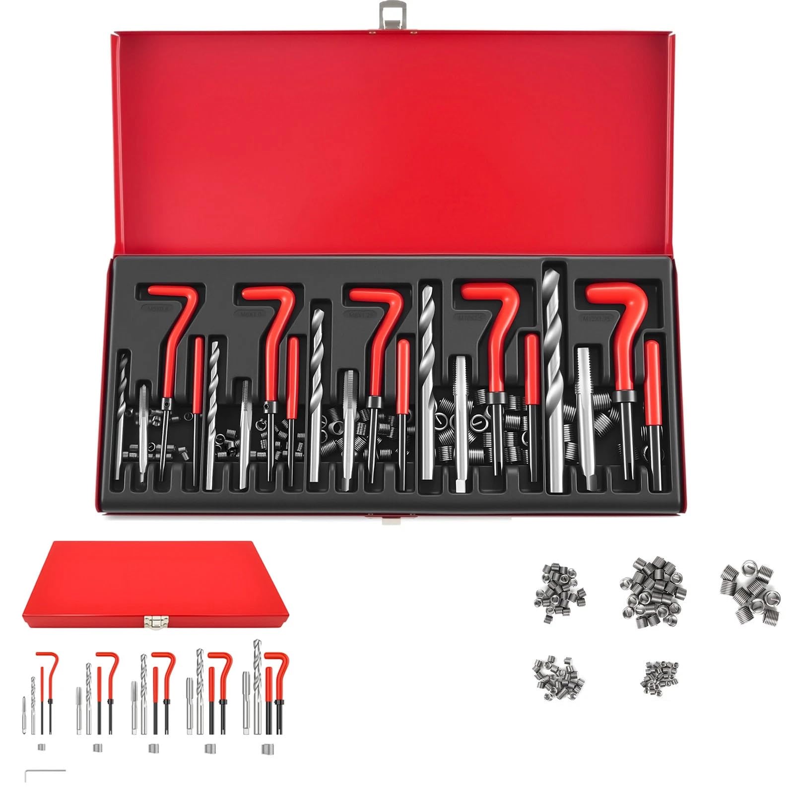 131pcs Thread Helicoil Repair Kit HSS Drill Thread Insert Repair Tool Sleeves Thread Repair Kit HSS Drill Helicoil Metric Set M5 M6 M8 M10 M12