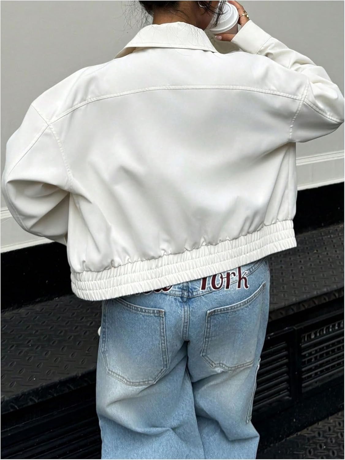 SweatyRocks Women's Zip Up Crop Fall Jackets Casual Collared Outerwear Lightweight Coat - Image 3