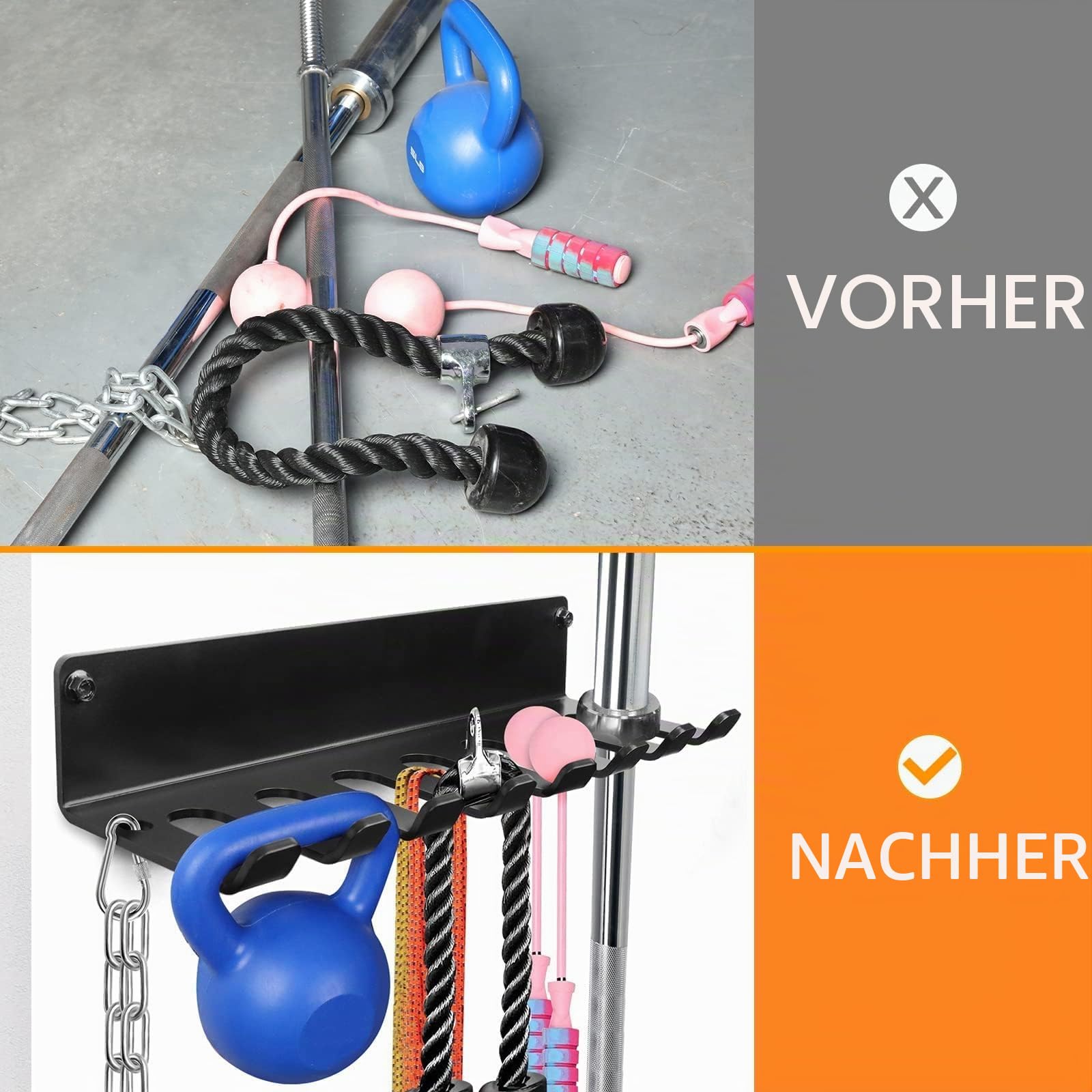 Gym Rack Organizer, Home Gym Zubehör Aufhänger, Wandhalterung Haken für olympische Langhanteln, Reihengriffe, Schläger oder Werkzeuge (E-Book Anleitung im Lieferumfang enthalten)