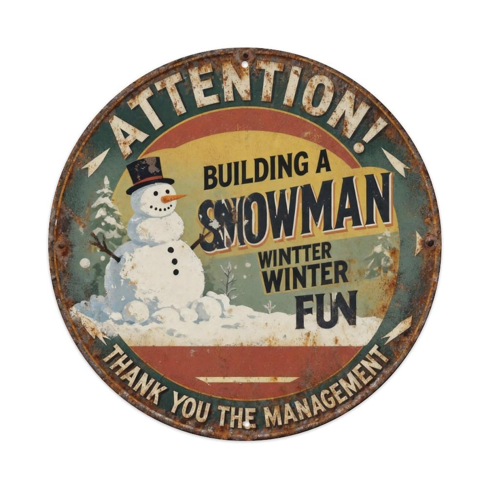 Building A Snowman Winter Fun Metal Tin Sign Plaque