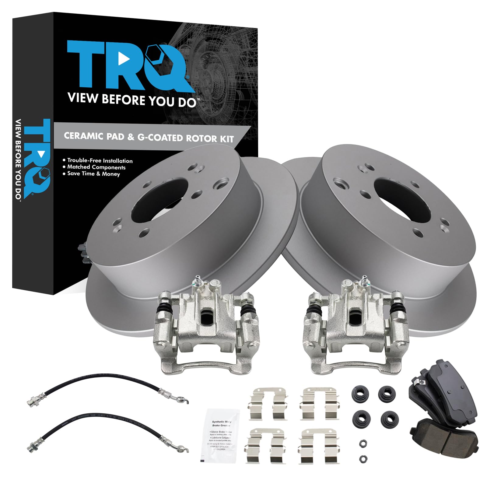 TRQ Rear Brake Pad &amp; Rotor Kit Ceramic Premium G-Coated Compatible with 2010-2015 Hyundai Tucson 2011-2016 Kia Sportage