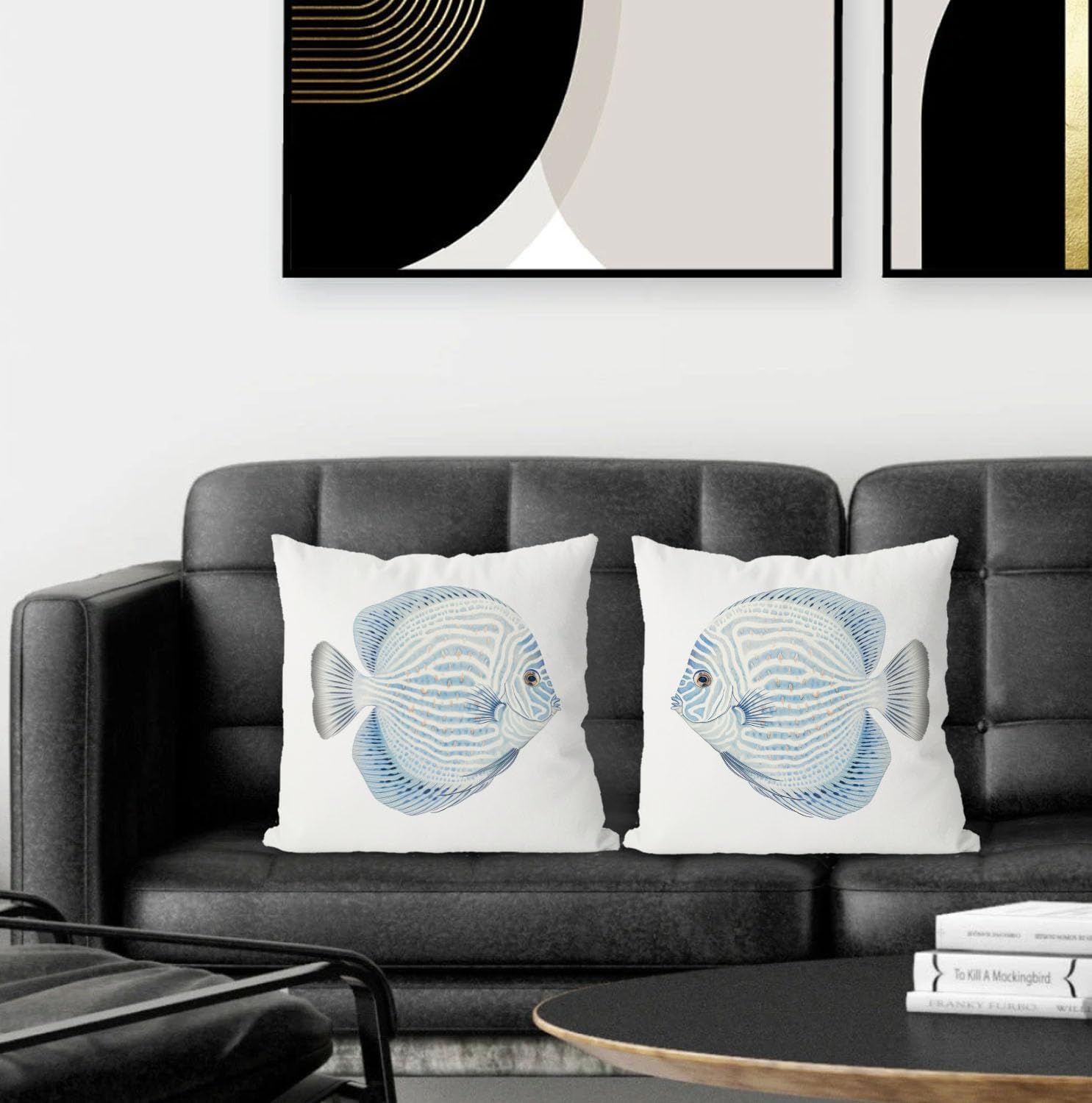 Fish Throw Pillow Covers, Beach Coastal Pillow Covers 16x16 Set of 2, Beach Coastal Pillows Decorative Throw Pillows for Home Couch Bedroom Living Room - Image 2