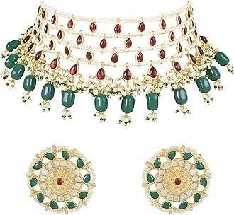 Gold Plated Traditional Kundan & Stone Handcrafted Pearl Choker Necklace Jewellery With Stud Earrings Set For Women/Girls (ML324MG)