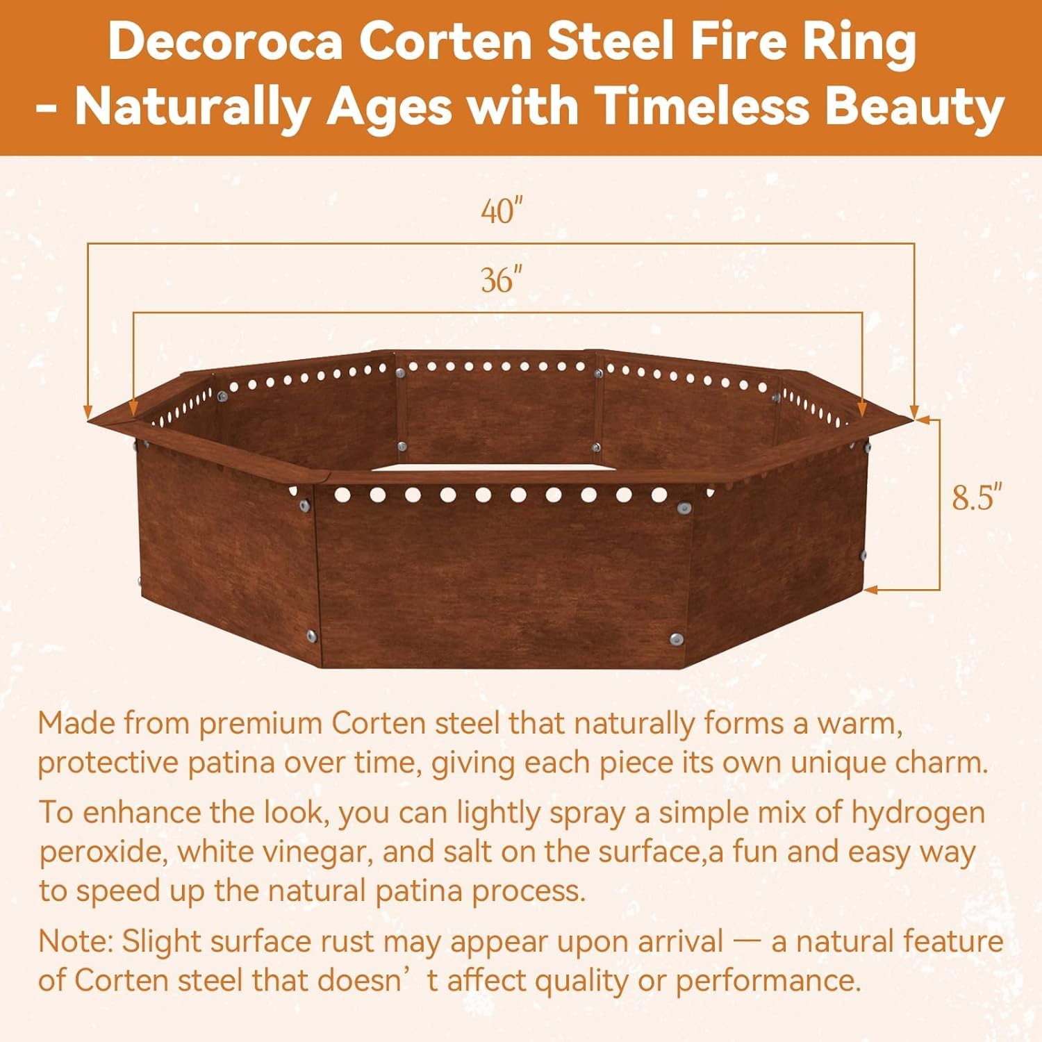 Heavy Duty Smokeless Fire Ring – 40" + Decoroca Corten Steel Outdoor Fire Pit