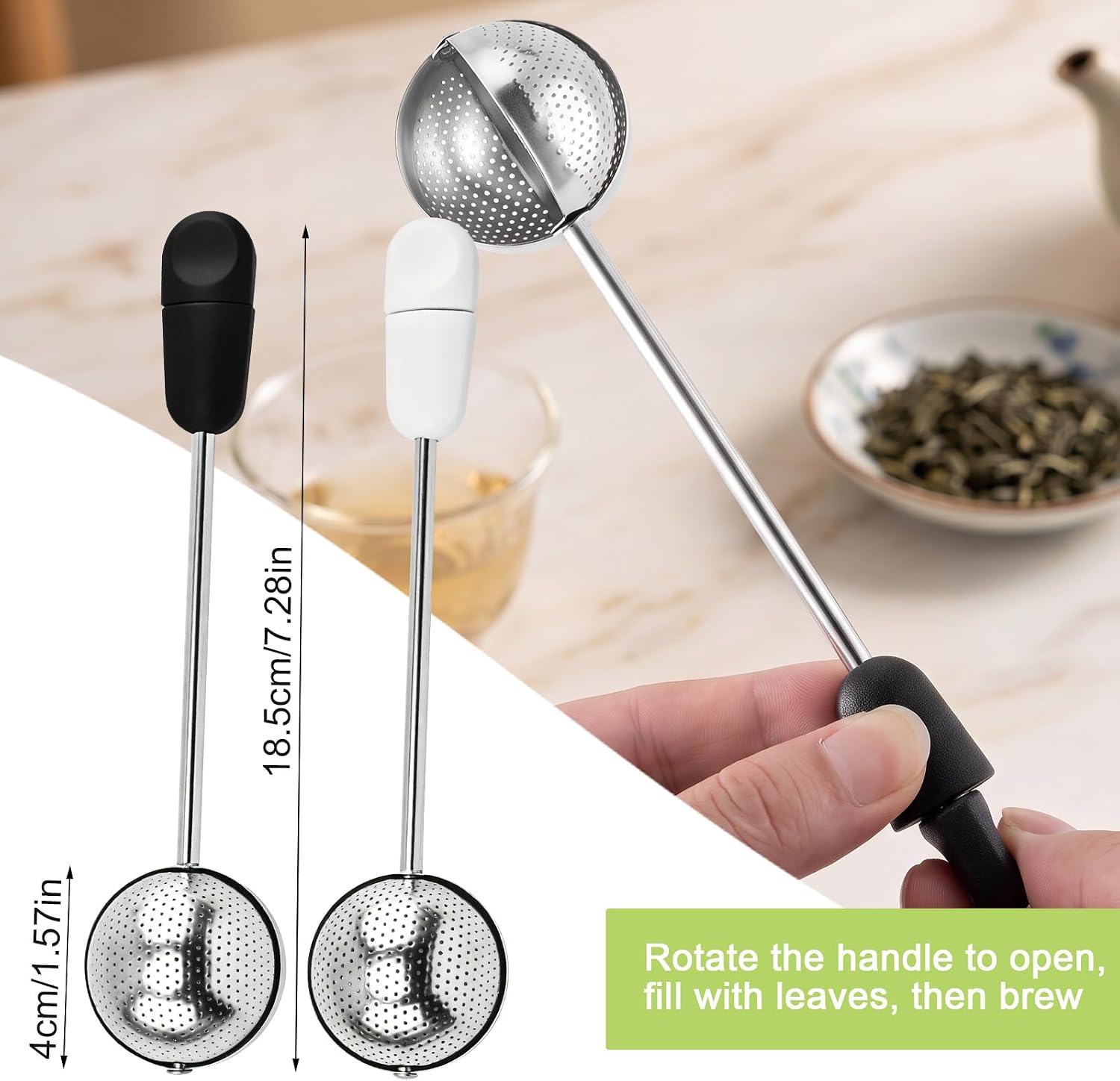 2 Pack Stainless Steel Tea Infusers, Long Handle Fine Mesh Tea Strainer