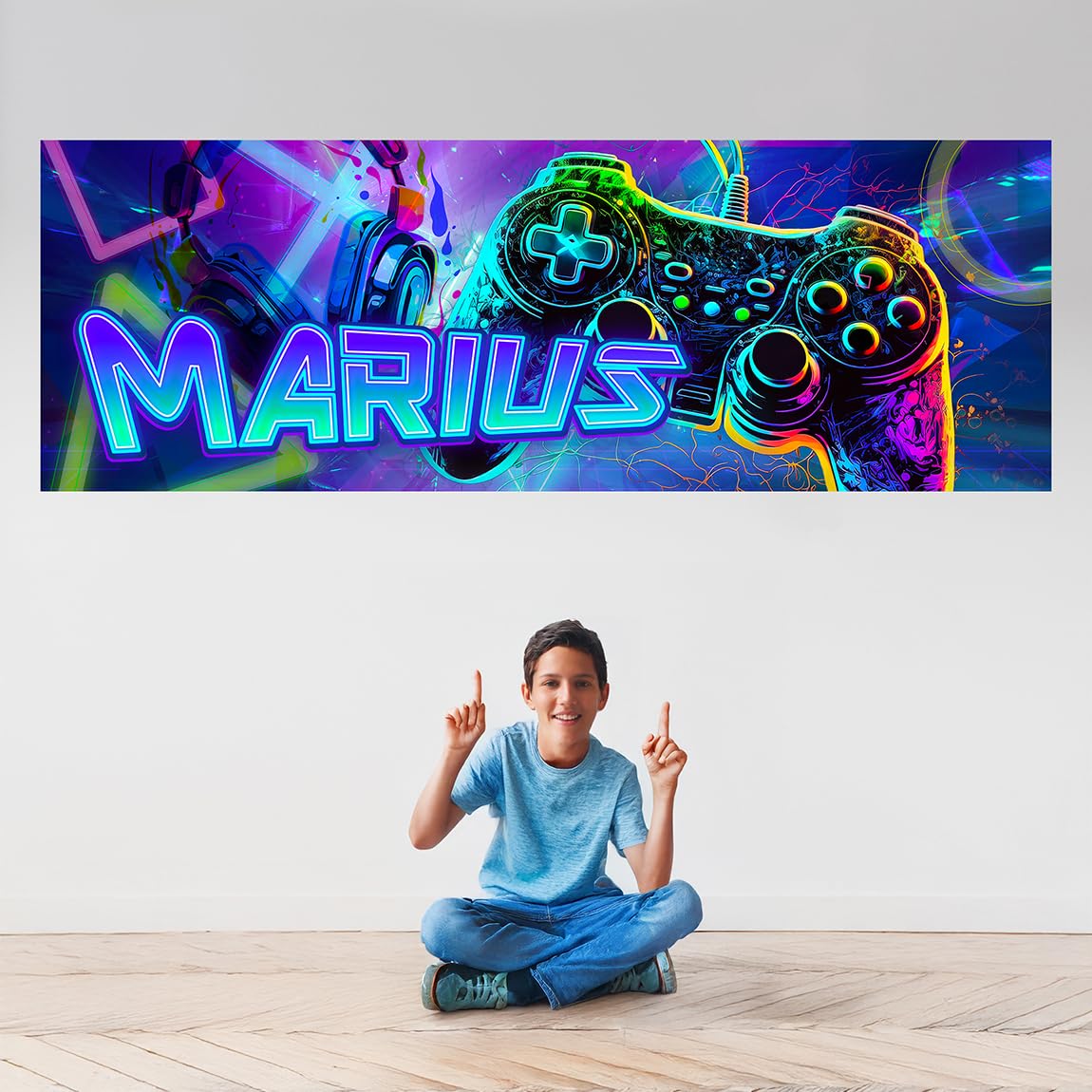tjapalo® vz122 Gamer poster mit Namen personalisiert gaming Wanddeko gamer Bild für die Wand Wandbild Jugendzimmer gamer Poster gaming zimmer Bilder für Teenager, Größen Name: B140xH50cm