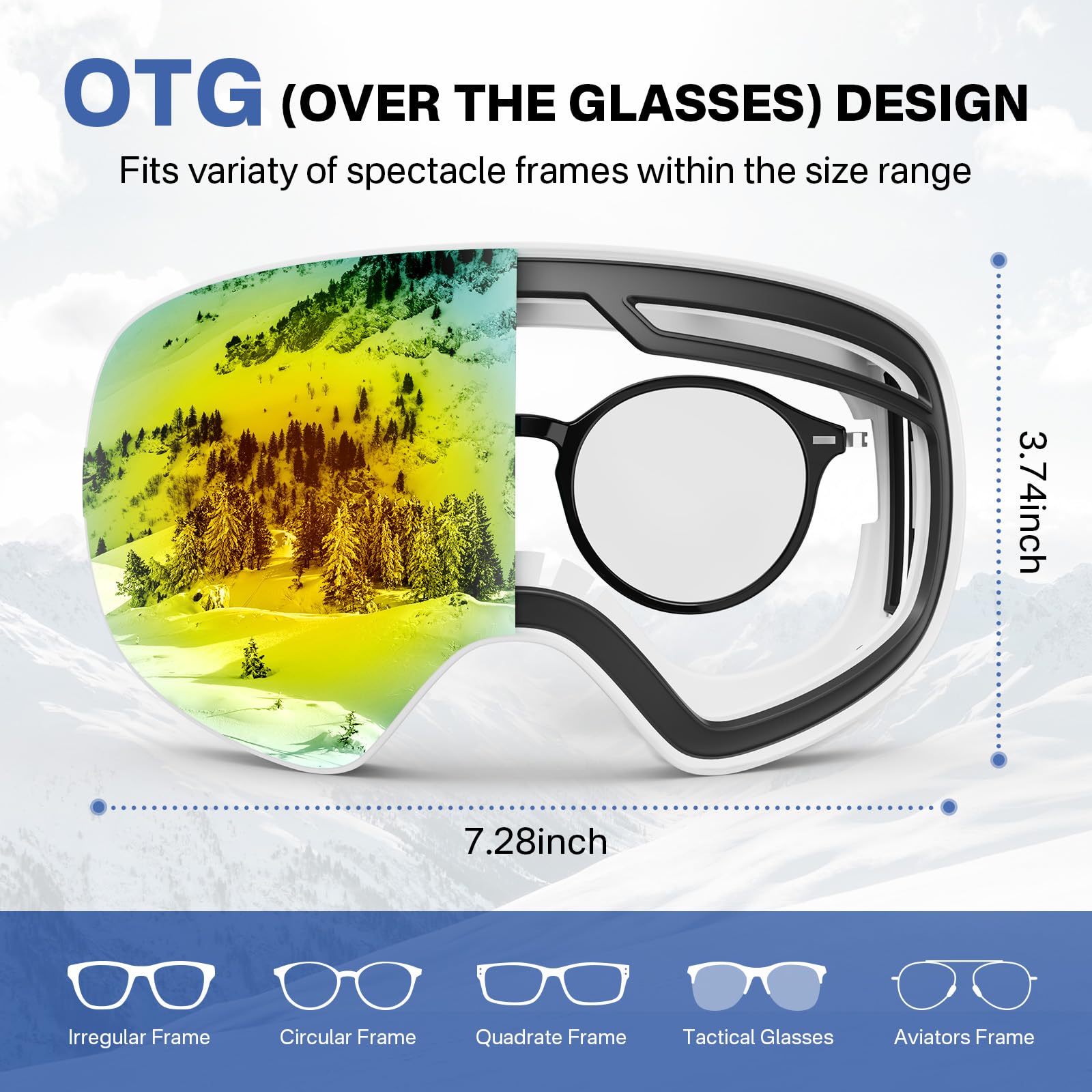 Maschera da Sci per Uomo, Donna, e Giovani, Occhiali da Sci Antiriflesso con Doppia lente per Snowboard, Protezione UV al 100%, Compatibili con Casco OTG, Sci, Pattinaggio, Snowboard, Moto, Ciclismo