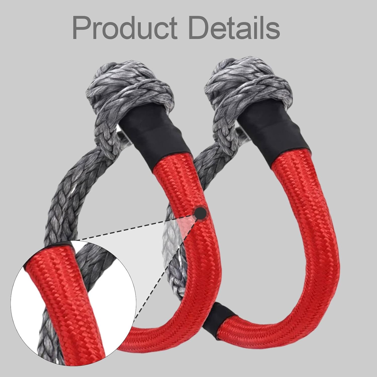 2 Pieces Soft Shackle Accessories High Strength Replace Part Multifunctional Red Winch Rope Recovery Strap for Vehicle