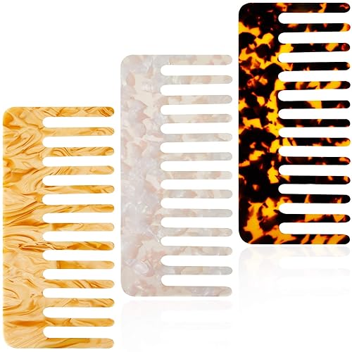 Geiserailie Peine desenredante de pelo grande, diseño de tortuga con dientes anchos, bolsillo antiestático, sin mango, peine desenredante para