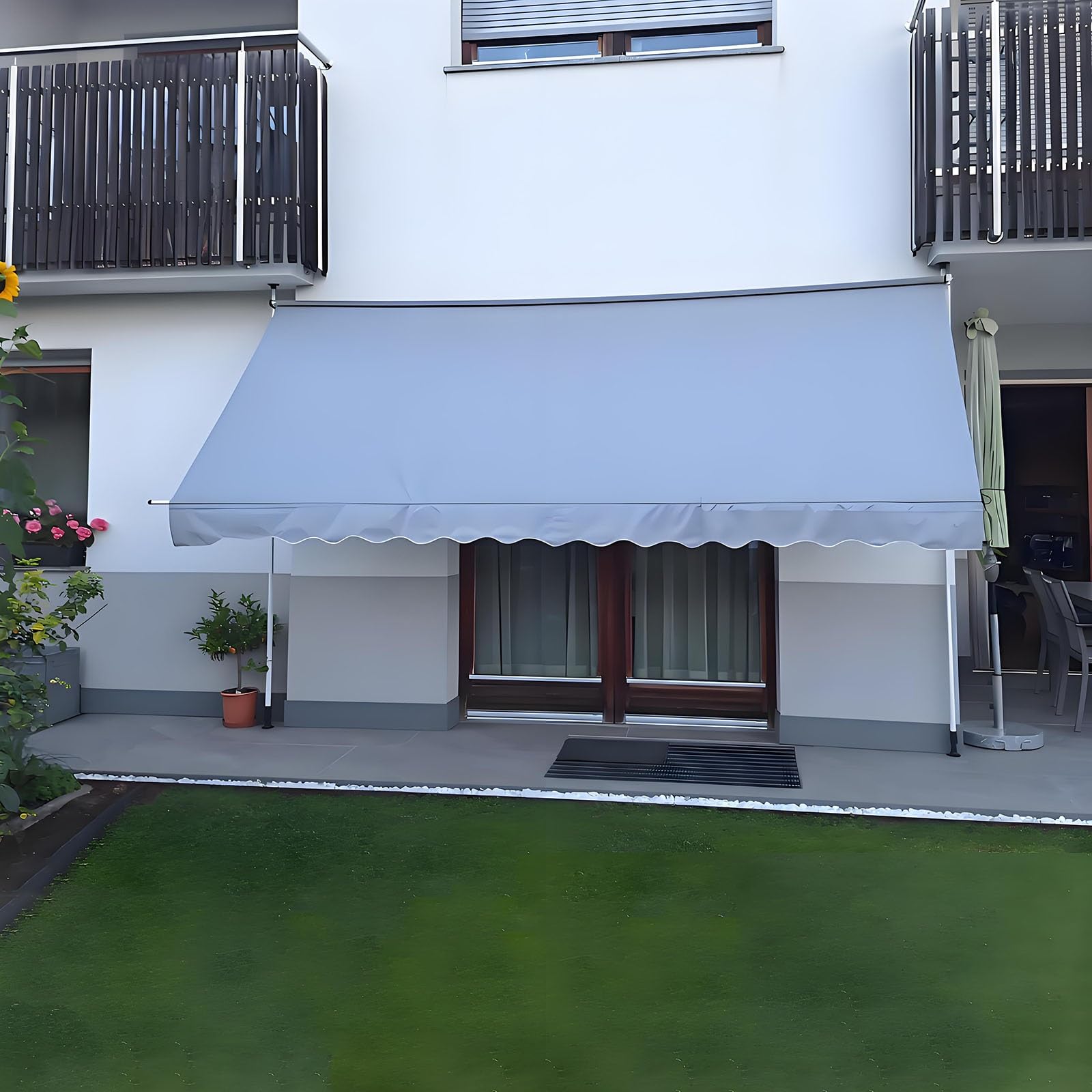 Store Banne Manuel avec Manivelle sans Perçage Auvent Téléscopique Hauteur et Inclinaison Réglable, Résistant aux Intempéries et UV Brise Vue(Gray,59"x59")
