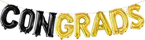 KatchOn, Globos de felicitaciones negros y dorados, 16 pulgadas, globo de felicitaciones para decoraciones de fiesta de graduación 2024,
