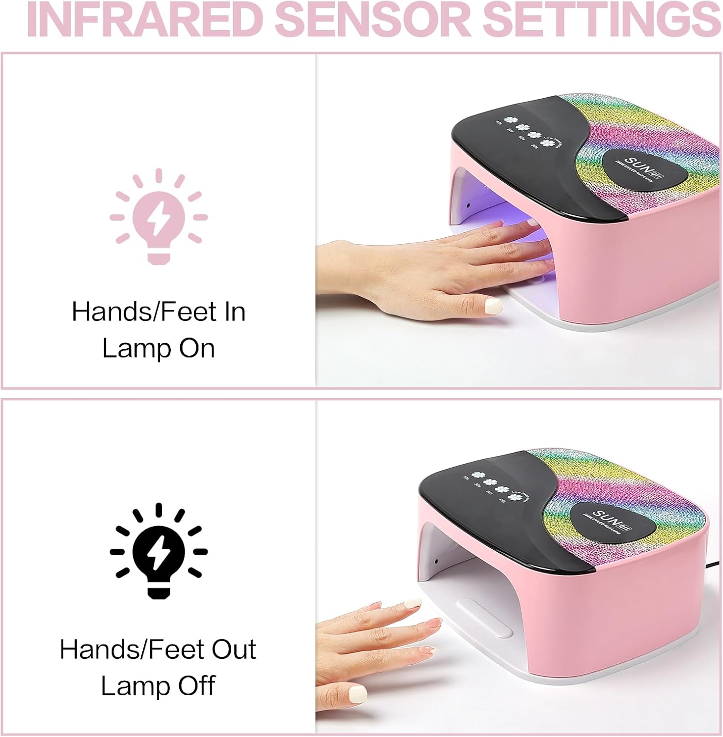 UV Nail Lamp,288W UV Light for Gel Nails,Professional Led Nail Dryer with 3 Timer, Smart Sensor, LCD Display, Detachable Tray Fast Curing Nail Art Tools for Women Girls (Colorful A)