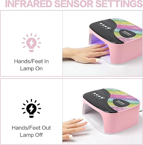 Miniatura 3 de Lámpara de uñas UV, luz UV de 288 W para uñas de gel, secador de uñas LED profesional con 3 temporizadores, sensor inteligente, pantalla LCD,