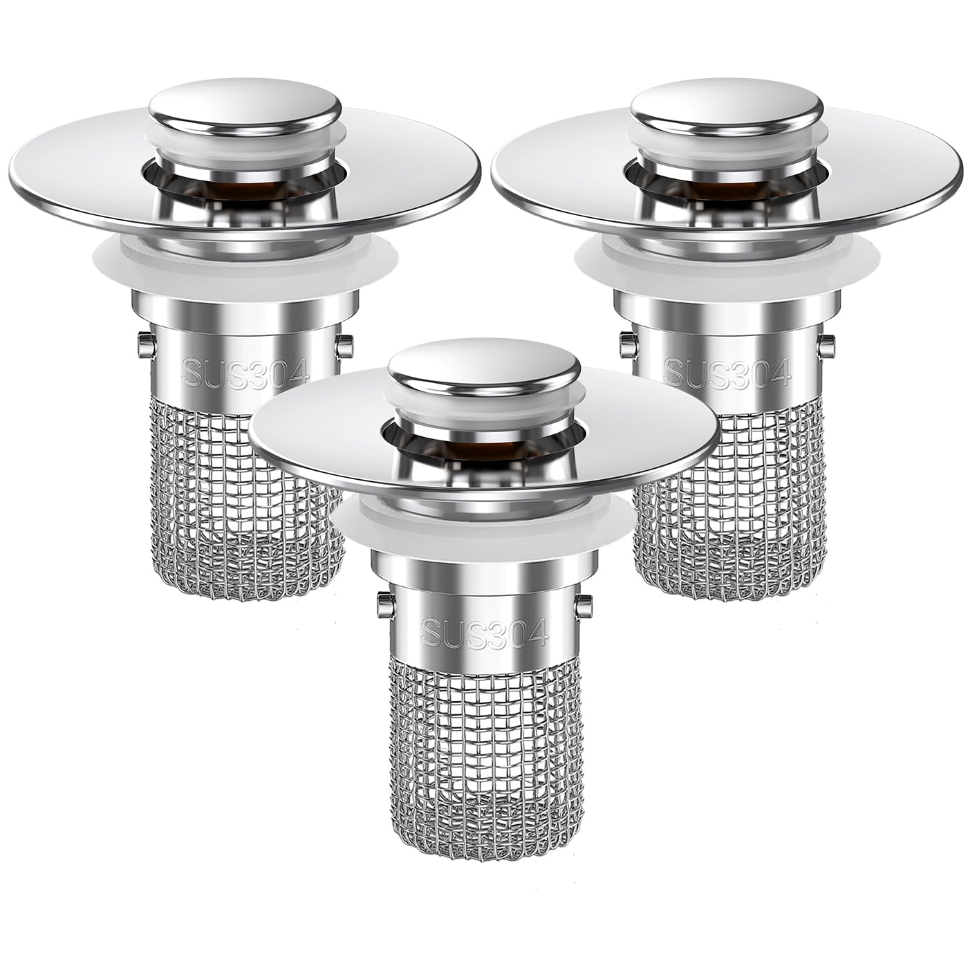 Bathroom Sink Drain Strainer, Pop-up Sink Drain Strainer with Removable Stainless Steel Strainer Basket Hair Catcher, Bathroom Sink Strainer for Bathroom Sink Stopper Replacement (3PCS)