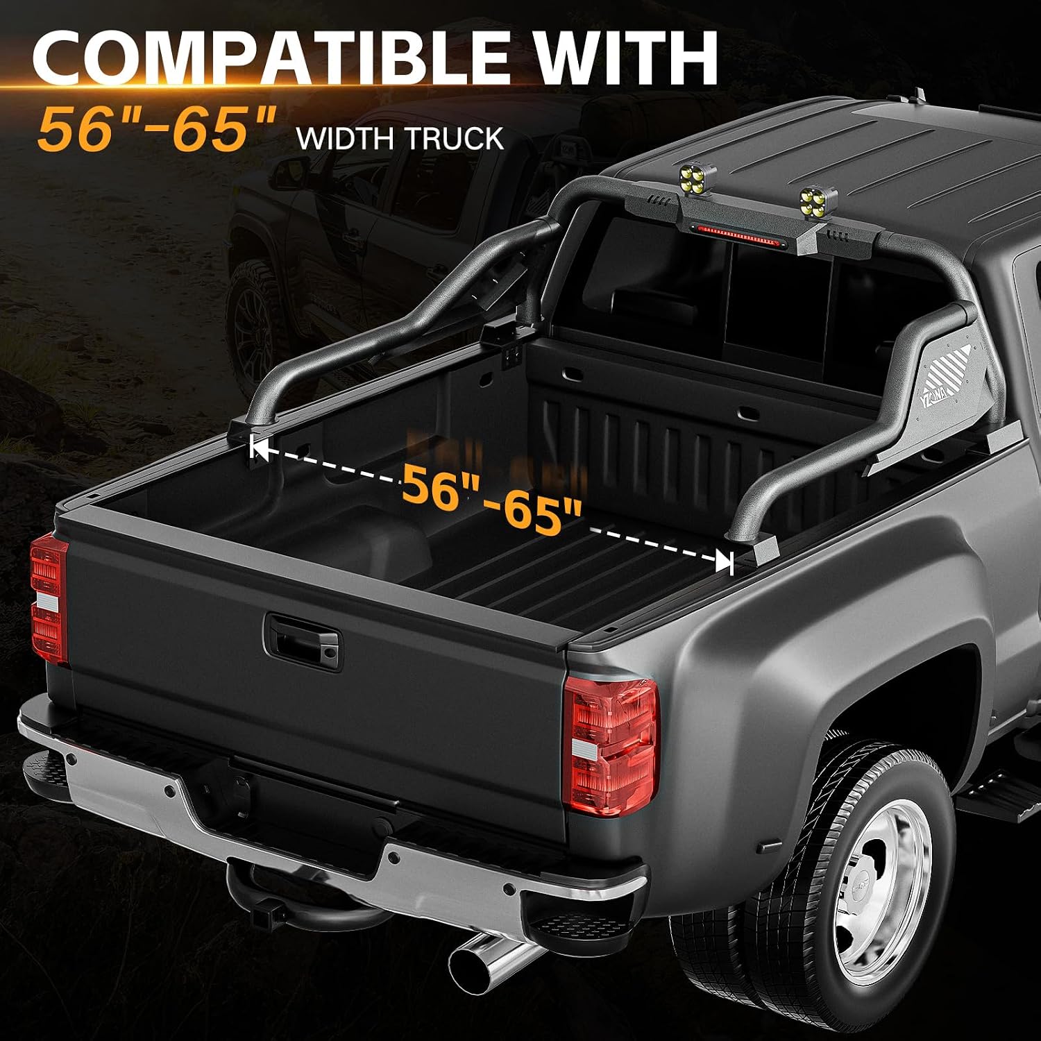 YZONA Sport Roll Bar for Pickup Trucks, Adjustable 56"-65" Bed Chase Rack w/LED Lights Compatible with Chevy Silverado/Sierra 1500, Toyota Tundra, Nissan Titan, Jeep Gladiator, Nissan Frontier, F-150
