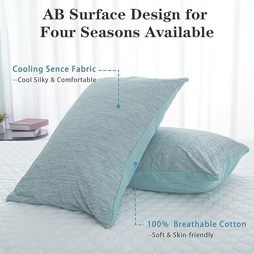 Miniatura 5 de CHOSHOME Edredón de enfriamiento verde de 90 x 90 pulgadas y fundas de almohada de enfriamiento de 20 x 30 pulgadas, paquete