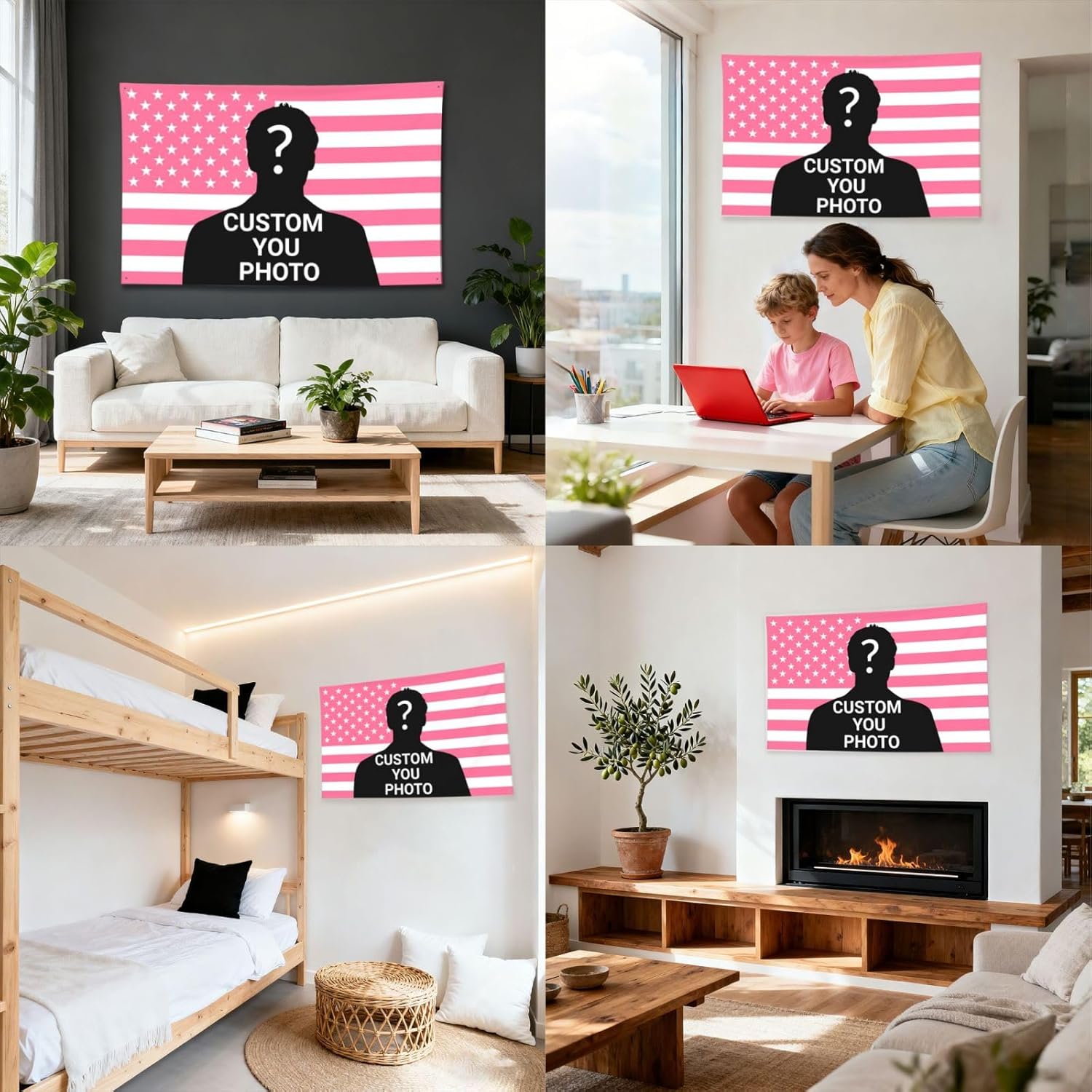 Custom Pink American Flag 5x8FT. Add Your Photo Text. Personalized Custom Flag Banner Tapestry For Indoor And Outdoor Wall Decoration In Rooms And Bedrooms, Also Suitable As Gifts.