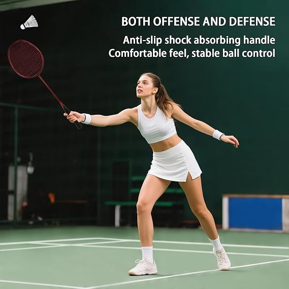 Badminton Racket,Badminton Racket Set,82 Gram Lightweight Carbon Fiber One-Piece Molded Durable Grade Racket,Including 2 Rackets,2 Nylon Shuttlecocks,And 1 Ball Bag