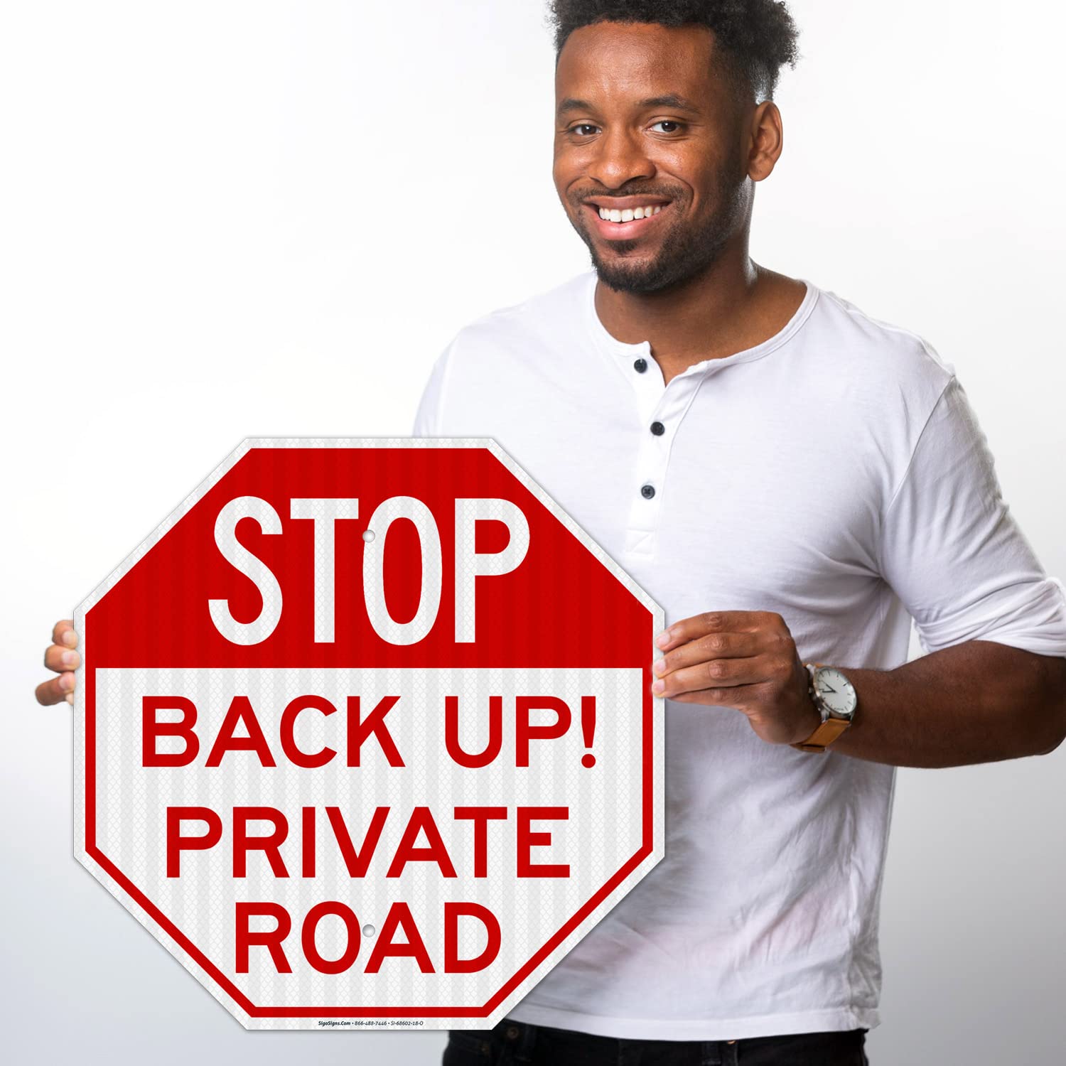 Stop Back Up Private Road Sign, 18x18 Inches, 3M EGP Reflective .063 Aluminum, Fade Resistant, Made in USA