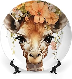 Exquisite Ceramic Decorative Plate, Tallest Neck Animal Bone Porcelain Plates with Display Stand for Kitchen Dining Room Wine Cabinet - Forest Unique Home Decor