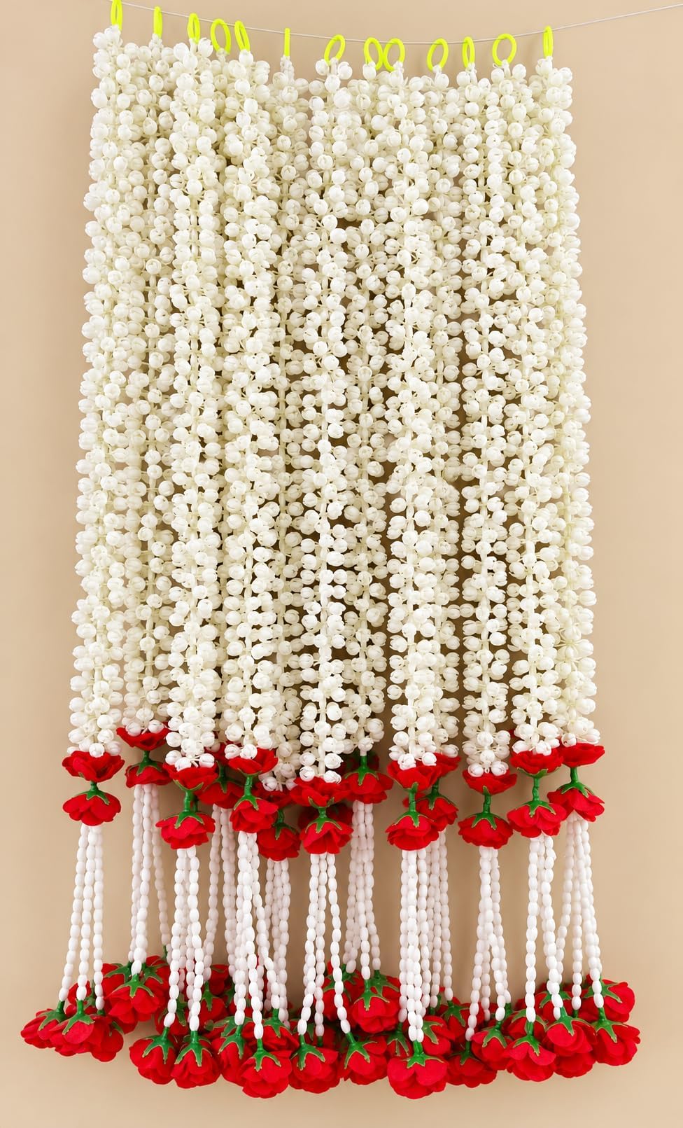 SPHINX Artificial Jasmine Buds & Clustered Rose Garland Strings – 2.5 ft Height – Mogra Strings for Wedding, Diwali, Navratri, Ganesh Chaturthi, Mandir, Decor, Backdrop, Trousseau-(Red, 6)