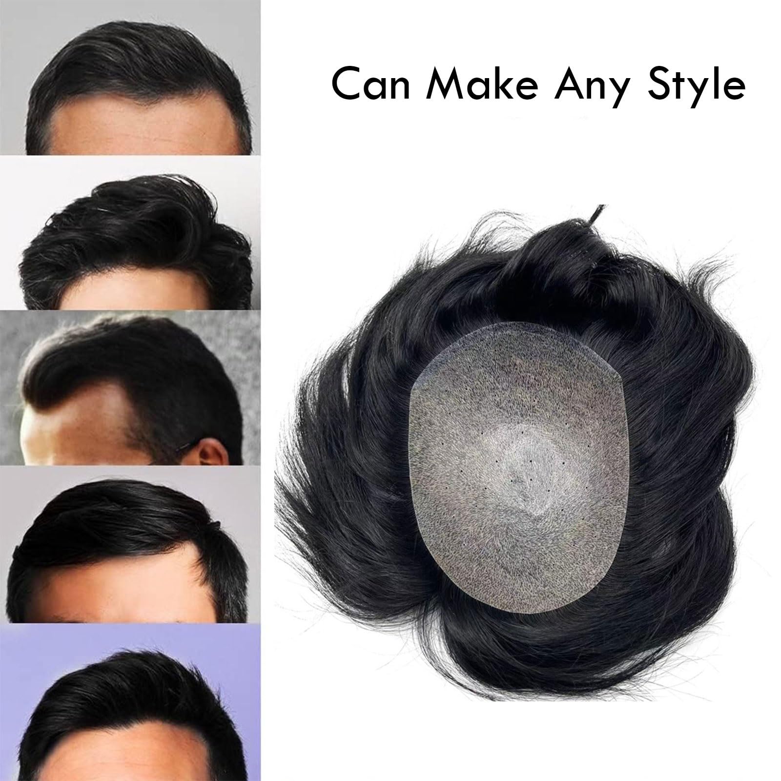 FAXIOAWA Sistema de Unidades de Cabello para Hombre Toupee Piezas de Cabello Natural Sistema de reemplazo de Cabello Humano, Sistemas de Cabello Real para Hombres (Color: Schwarz, tamaño: 13 * 18)