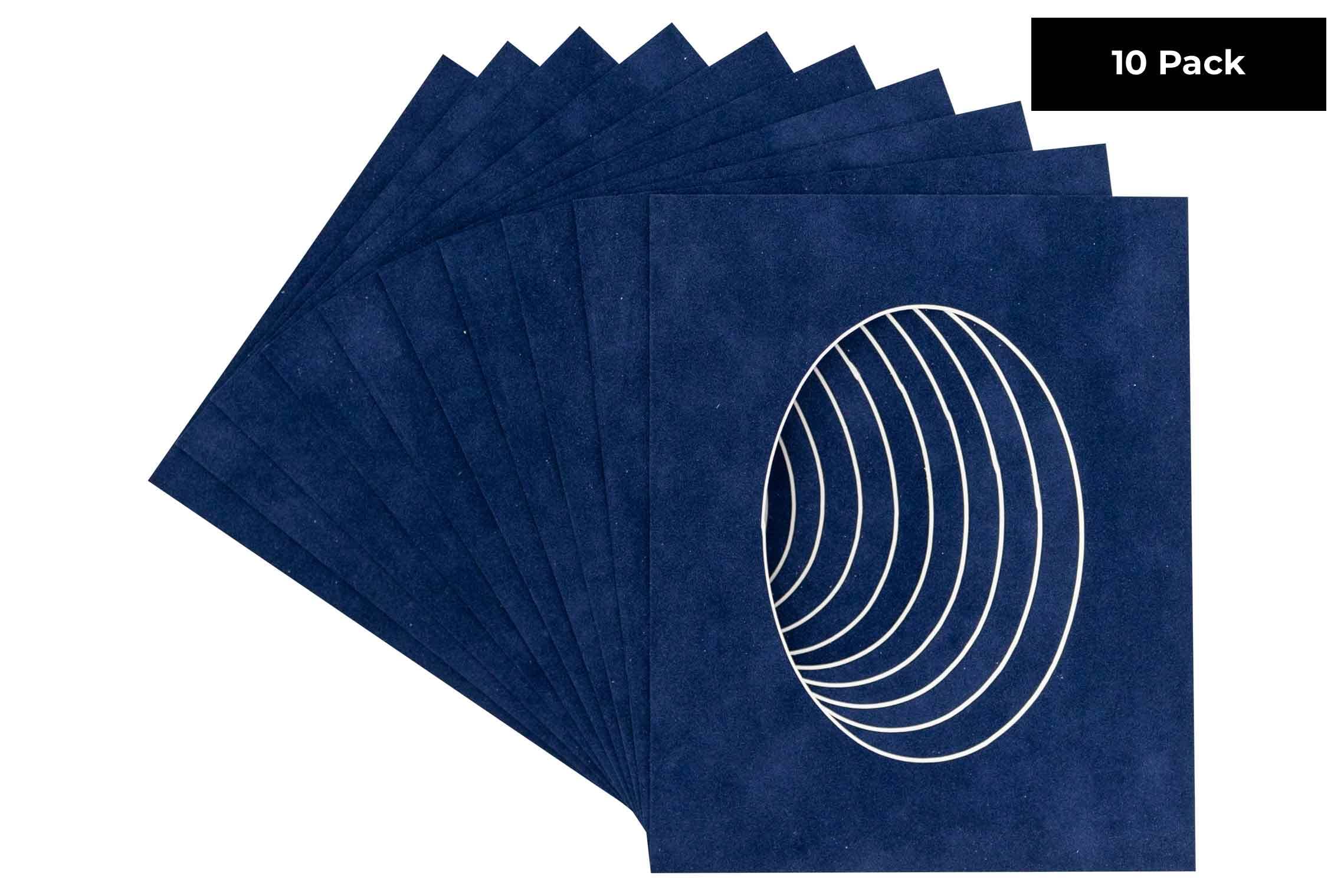 CountryArtHouse Navy Blue Suede Acid Free 11x14 Oval Picture Frame Mat with White Core Bevel Cut for 9x12 Pictures - Fits 11x14 Frame - Pack of 10 Matboards