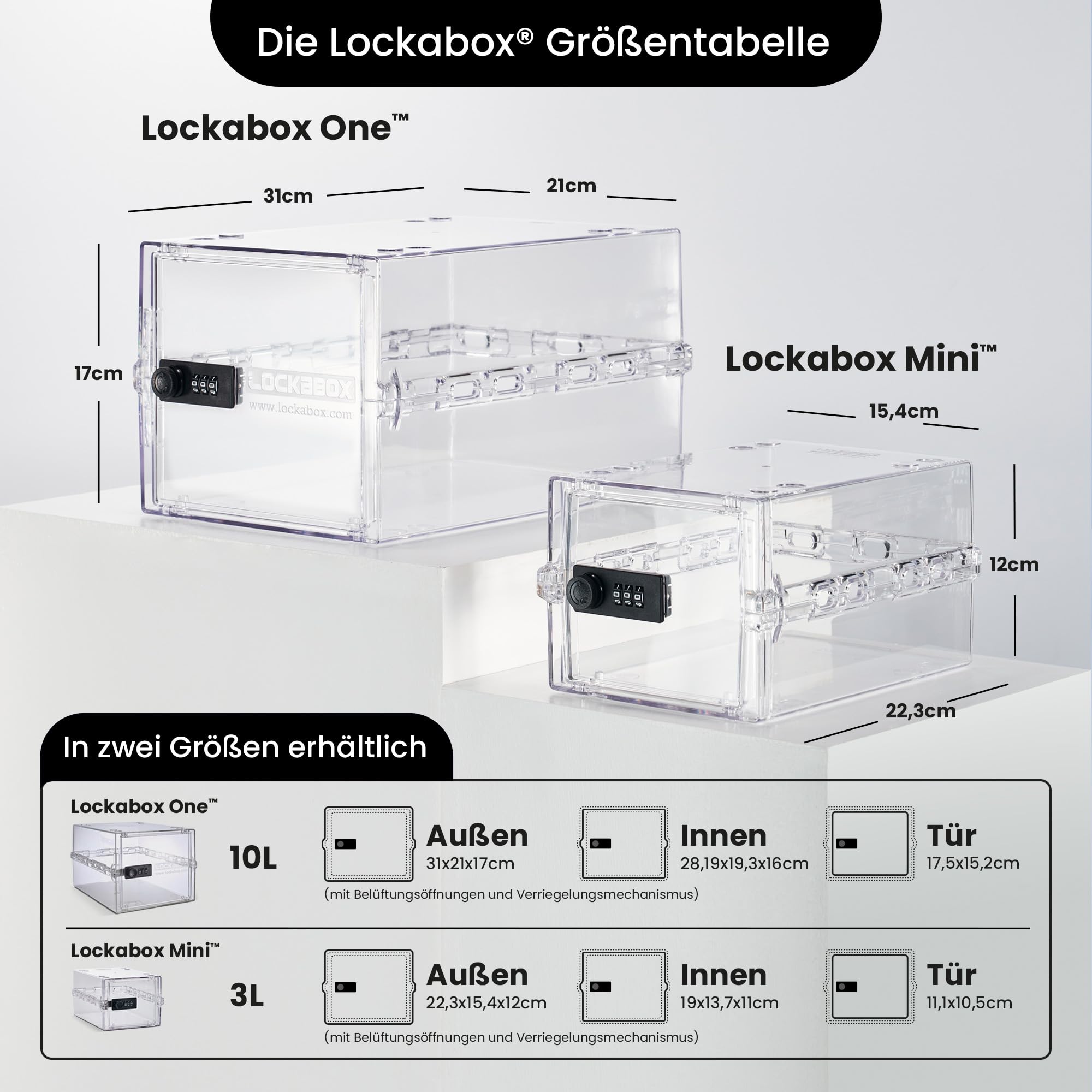 Lockabox One™ abschließbare Aufbewahrungsbox mit Zahlenschloss 31x21x17 cm Kristall